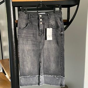 Zara Dark Gray Denim Midi Skirt